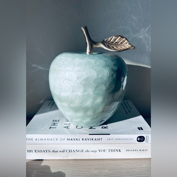 Vintage Metallic Blue Ceramic Apple Paperweight | Home Decor | - Picture 2 of 3